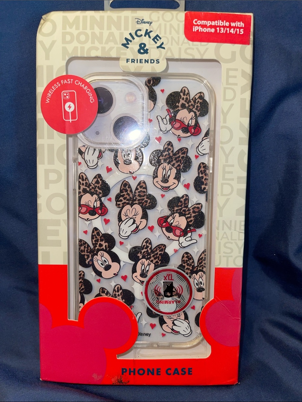 Disney Minnie Mouse Leopard Bow Clear Phone Case with Red Hearts